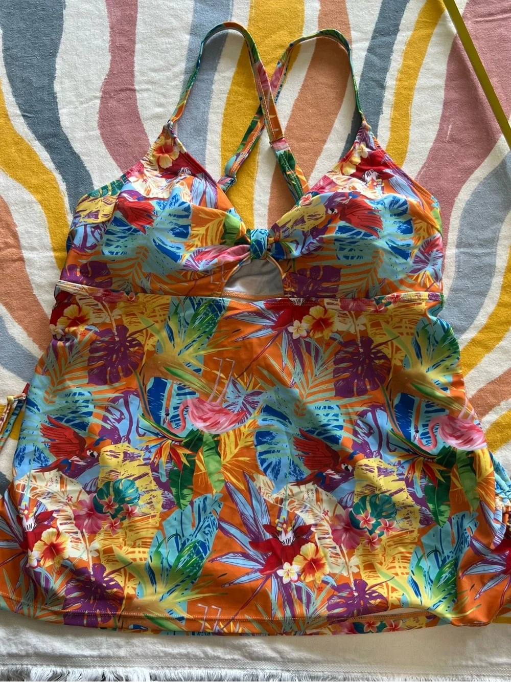 woman’s Orange Tropical Floral One-Piece Swim Top - Unbranded